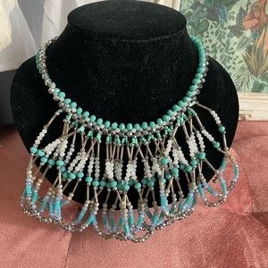 New!Beaded Bib Crystal necklace with folded tassels